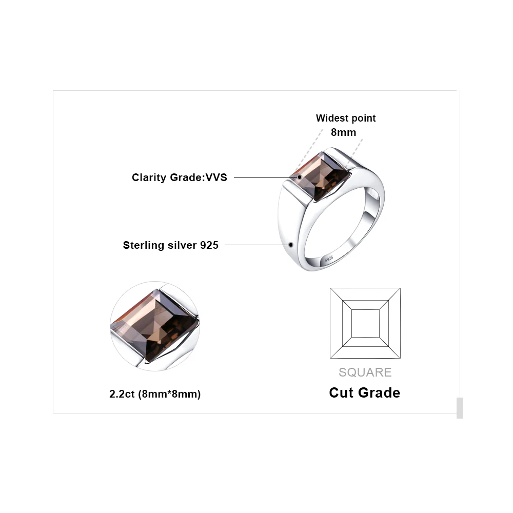 Jewelrypalace Men Square 2.2ct Genuine Smoky Quartzss Wedding Ring 925 Sterling Silver Wedding Ring For Men Fashion Accessories