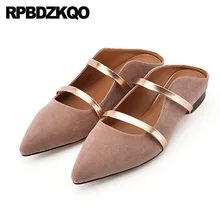 Розовый Фарфор для обуви надевать домашние тапочки Остроконечные женщин Мэри Джейн большой размер мулы сандалии замша слайды плоские итальянский последние Мода отправка капель красивая весенняя осень европейская