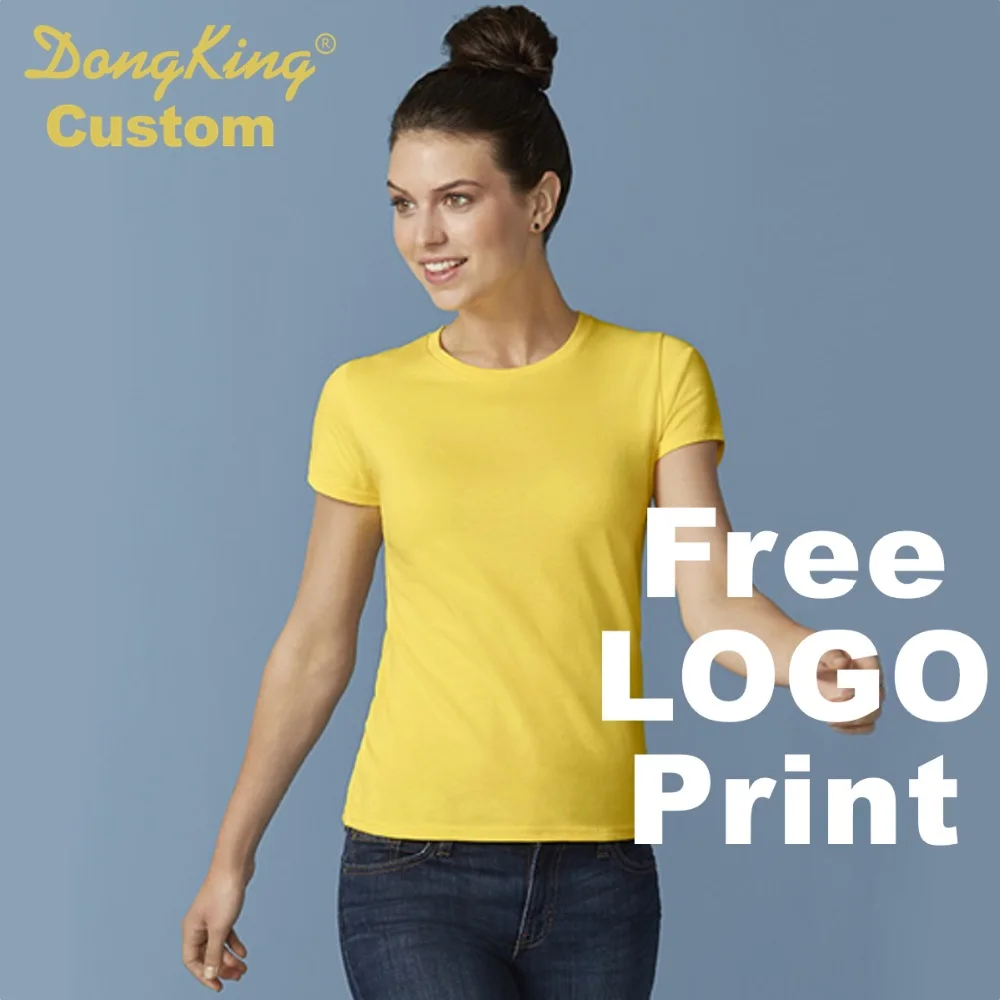 

DongKing Custom Ladies T Shirt Semi-Fitted CREWNECK Lady T-Shirts Premium Cotton Free Print LOGO Personalized Shirt Women Gift