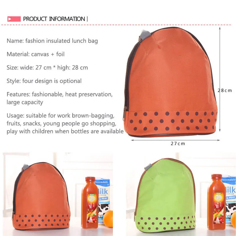 1 PC Portable Lunch Box Dot Pattern Tote Cooler Bags Food Container Thermal Insulated Bento Pouch Lunch Bag