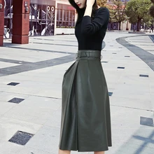 Специальное предложение; Прямая ; модная юбка из искусственной кожи; длинные юбки трапециевидной формы; Высокая талия; бюст