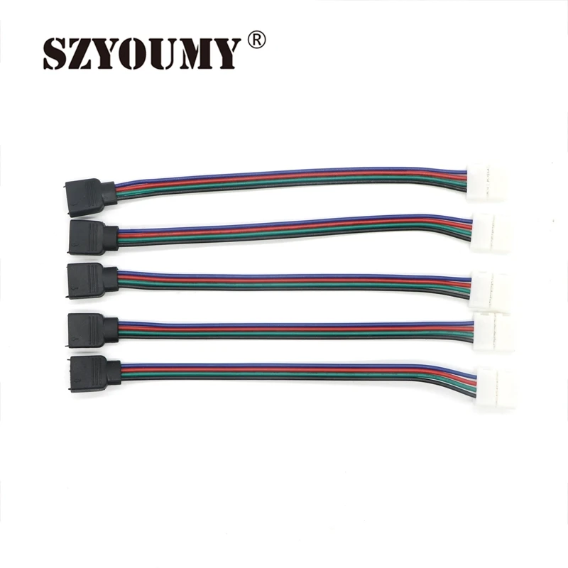 

SZYOUMY 10MM 4 Pin LED RGB Strip Connector Wire SMD 5050 RGB LED Strip Light Solderless PCB Board Connector with Female Connect