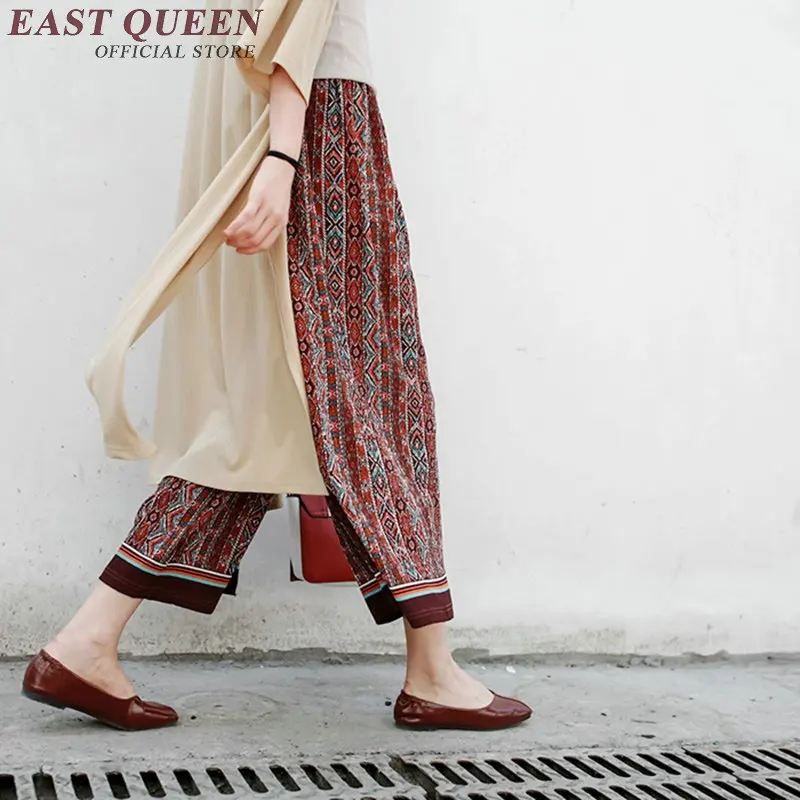 

Ankle length pants women 2018 fashion vintage floral print women summer pants wide leg boho pants high waist NN0504 YQ