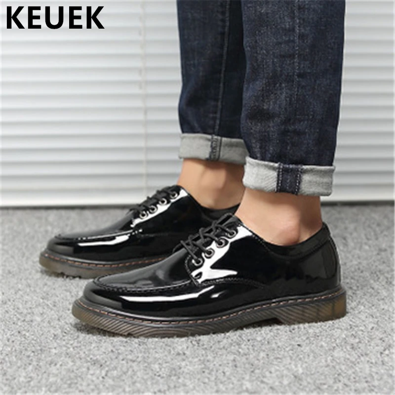 

Large size Men Casual leather shoes Patent Leather Fashion Business shoes Lace-Up Black Wedding shoes Male loafers 061