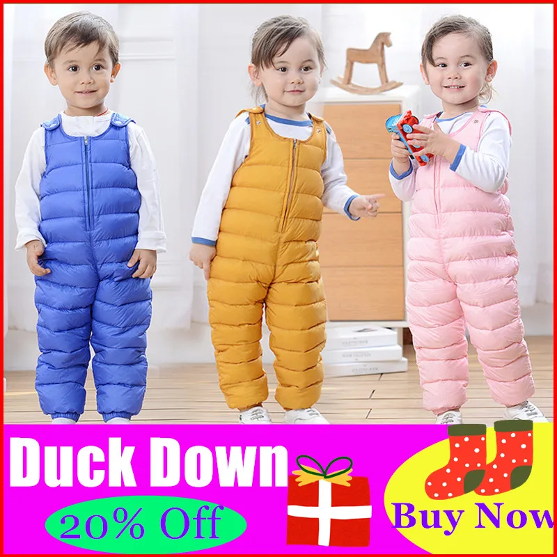 

2019 Winter children Duck down bib pants for kids overalls toddler boys pants warm baby girls pants waterproof trousers