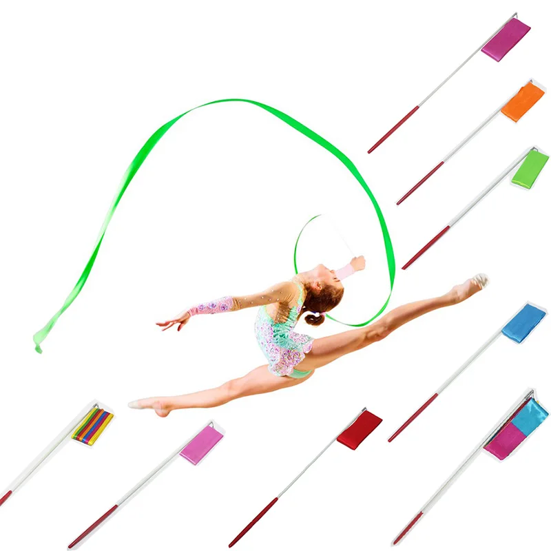 

4M*5CM Colorful Gym Ribbons Dance Ribbon Rhythmic Art Gymnastic Ballet Streamer Twirling Rod Stick For Gym Training Professional