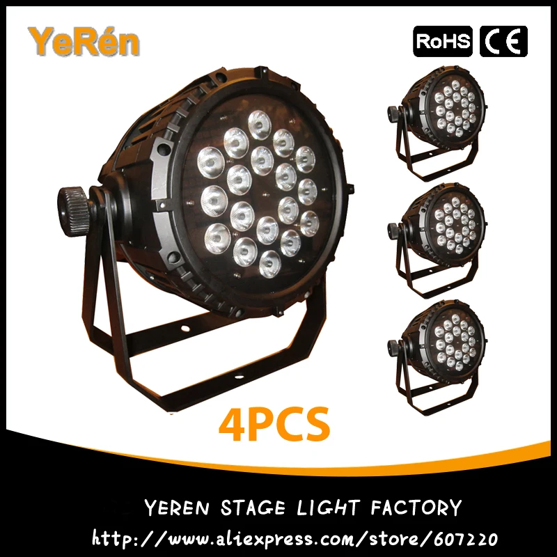 

(4PCS) Waterproof Outdoor IP65 Par64 Led Par Light 18*10W 4in1 Quad-Color RGBW Led Par Can DMX 8Chs