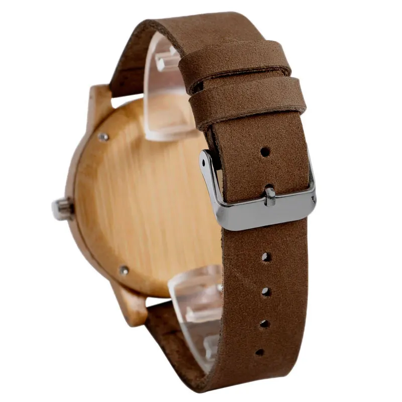 White Dial Wave Bamboo Wood Watch Men Creative Nature Light Clock Genuine Leather Bangle reloj madera hombre 2017 Gifts  (5)