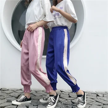 

High Waist Side Striped Women's Harem Pants Ruffle Black Joggers Sweatpant Female 2018 Autumn Winter Fashion Trousers for Women