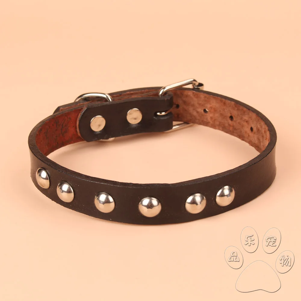 Small dogs cowhide rivet pet collar genuine leather dog collar teddy