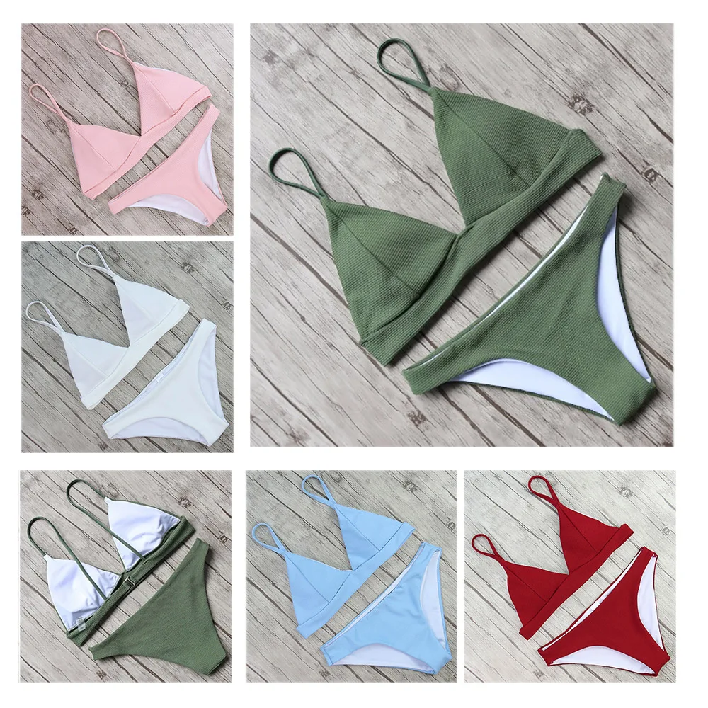 

Bikini Sets 2018 Solid Push Up Swimsuit Women Sexy Halter Top Brazilian Swimwear Summer Strapless Bathing Suit Beach Wear Thong