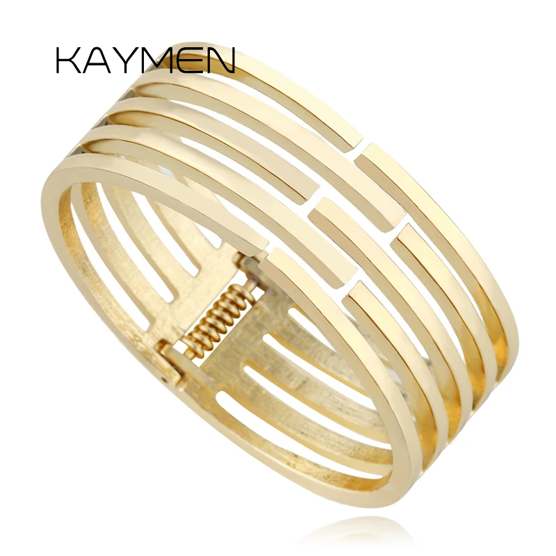 

KAYMEN Newest Unique Design Simple Smooth Golden Bangle Cuff Bracelet for Women Girl Wedding Party Prom BR-03194