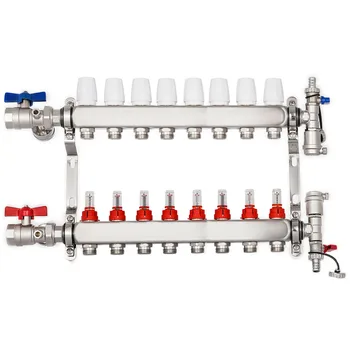 

8-Branch PEX Radiant Floor Heating Manifold Set - Stainless Steel, for 1/2"PEX Stainless Steel Supply PEX manifold