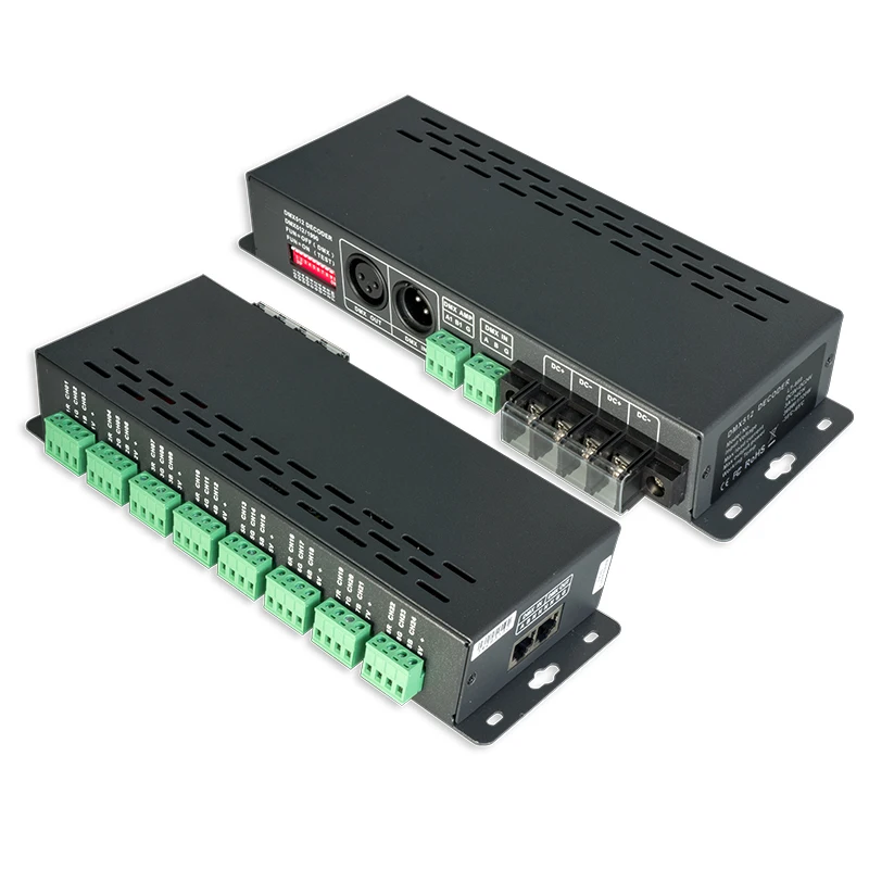 

New LTECH Led DMX Decoder DC 5V 12V 24V 24 Channel 3A*24CH 72A Output DMX Decoder RJ45 XLR-3 output 0-100% Bright Led CV decoder