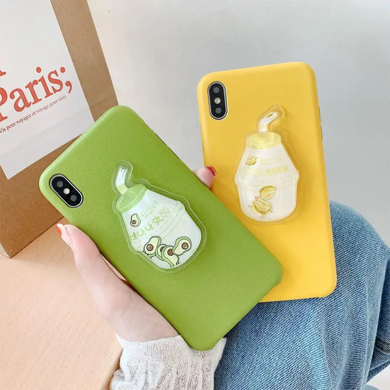 

3D Avocado Durian Drink Phone Case For iPhone 6 6S 7 8 Plus Cute Pattern Case For iPhone XS Max XR X Candy Color PU Soft Cover