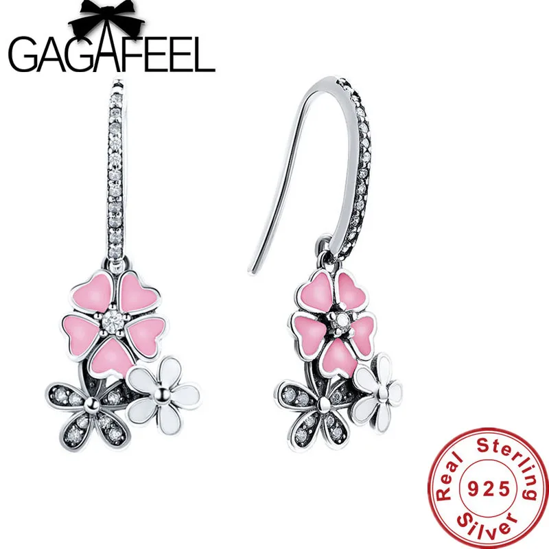 

GAGAFEEL 925 Sterling Silver Daisy Cherry Blossom Women Earrings Mixed & Clear CZ Pink Flower Female Engagement Earrings