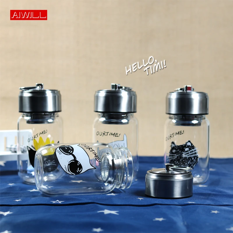 

AIWILL Creative mini cute water bottle portable filter with cover glass tea set men and women student couples beautiful gift