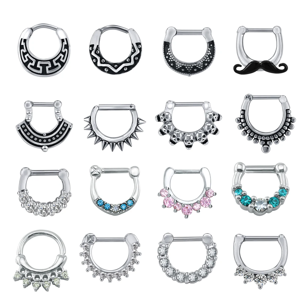 

ZS 1Pcs 16G Nose Septum Rings Piercing Clickers Septum Crystal Round Shape Nose Septum Piercing Helix Tragus Nose Piercing Nariz
