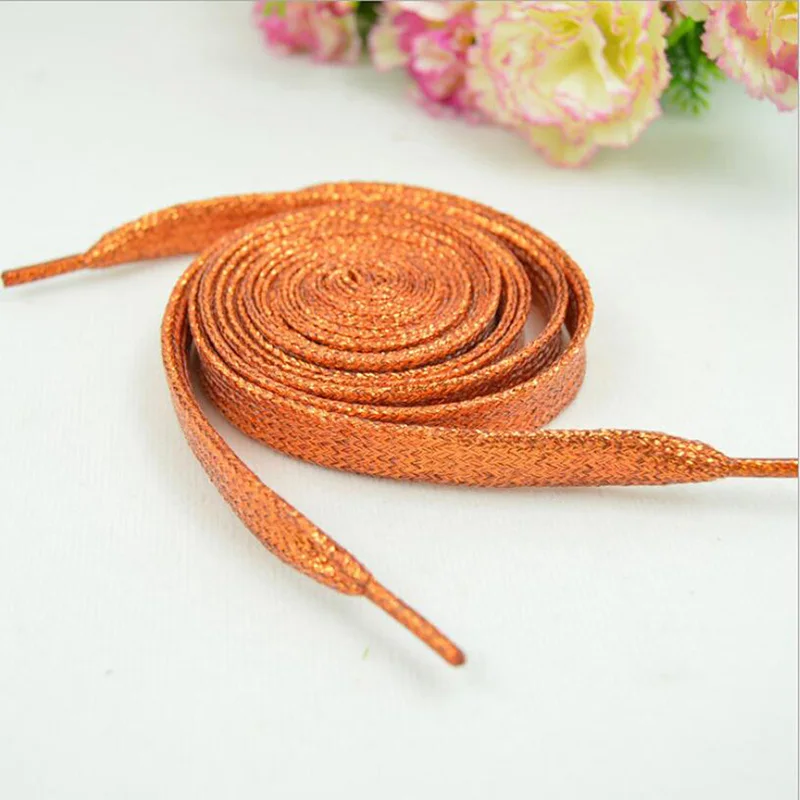 1 Pair Glitter Flat Shoelaces Shiny Gold Silver Thread Shoe Laces Sparkly Bootlaces Colors Shimmering 110cm Shoe Laces Colored - Color: Orange