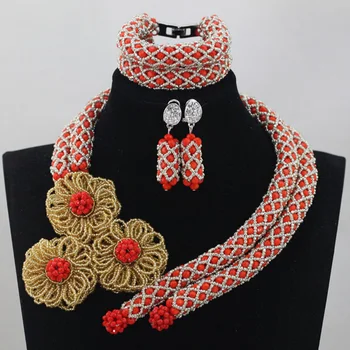 

2017 New Red and Silver Bridal Beads African Jewelry Set Nigerian Wedding Costume Jewellery Set Chunky Gift Free ShippingABL897