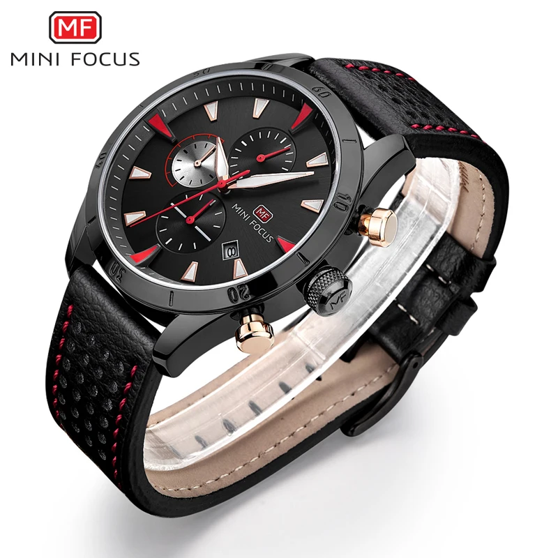 

MINI FOCUS Mens Business Watches Top Brand Luxury Military Chronograph Watch Man Leather Sport Quartz Wrist Watch Men Clock Male