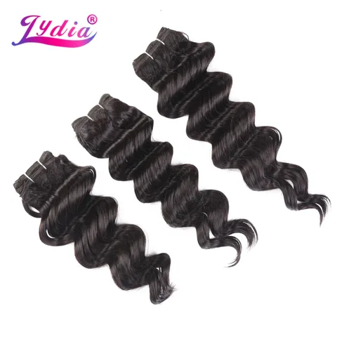 Extensões do Cabelo Polegada de Cabelo Pacote de Alta Temperatura com Feixes de Cabelo Lydia Sintético Onda Profunda 3 Unidades – Trama 180 g Pacote 14-18
