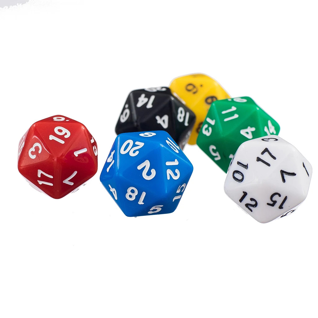 100 % brand new and high quality 6 Pcs D20 Gaming Dice Twenty Sided Die RPG D&D Six Opaque Colors 