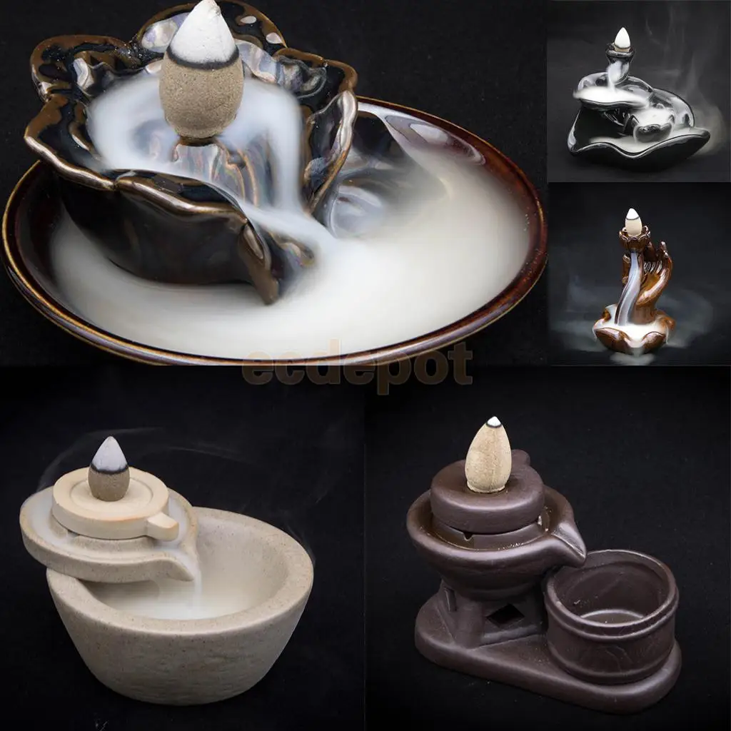Ceramic Meditation Buddhist Smoke Backflow Incense Burner Censer Cone Holder Feng Shui Decorin