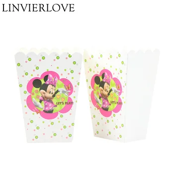 

6pcs/set Minnie Theme Popcorn Box Paper Gift Box For Kids Birthday Baby Shower Christmas Event Party Decor Movie Supplies