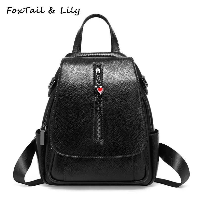 

FoxTail & Lily Korean Fashion 100% Genuine Leather Backpack Wide Strap Women Elegant Shoulder Bag Soft Leather Travel Backpacks