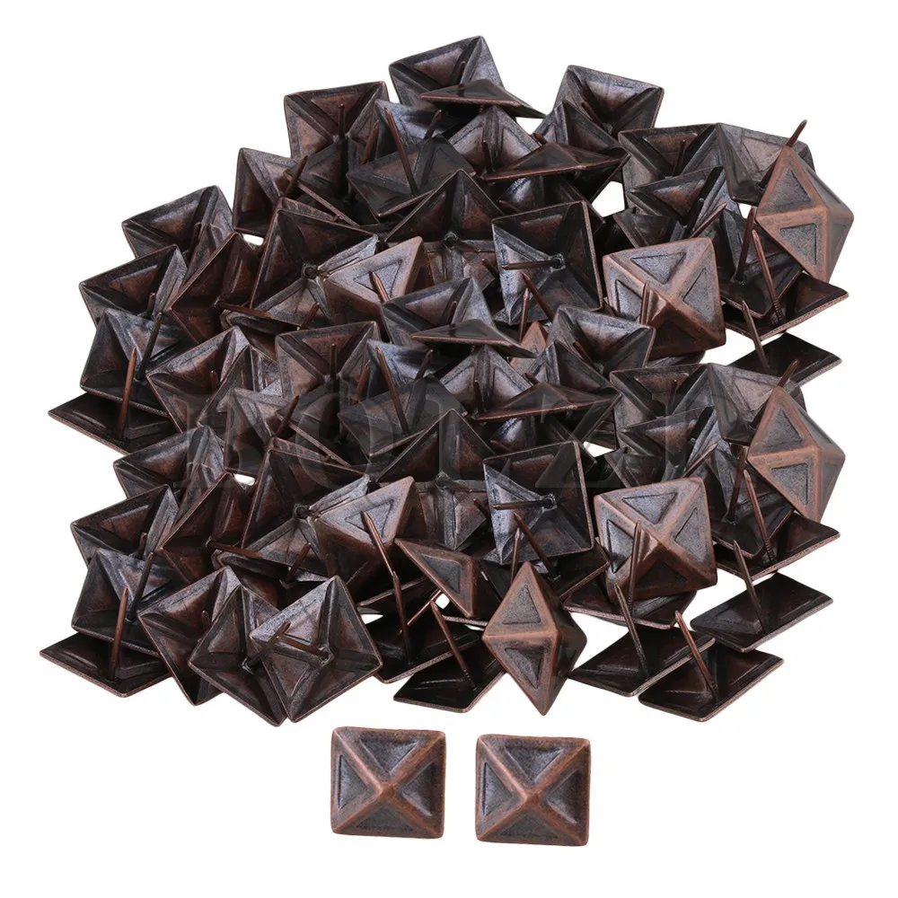 100xBQLZR 30x30mm Red Bronze Antique Square Upholstery Nails Tack Pyramid Studs Vintage Furniture