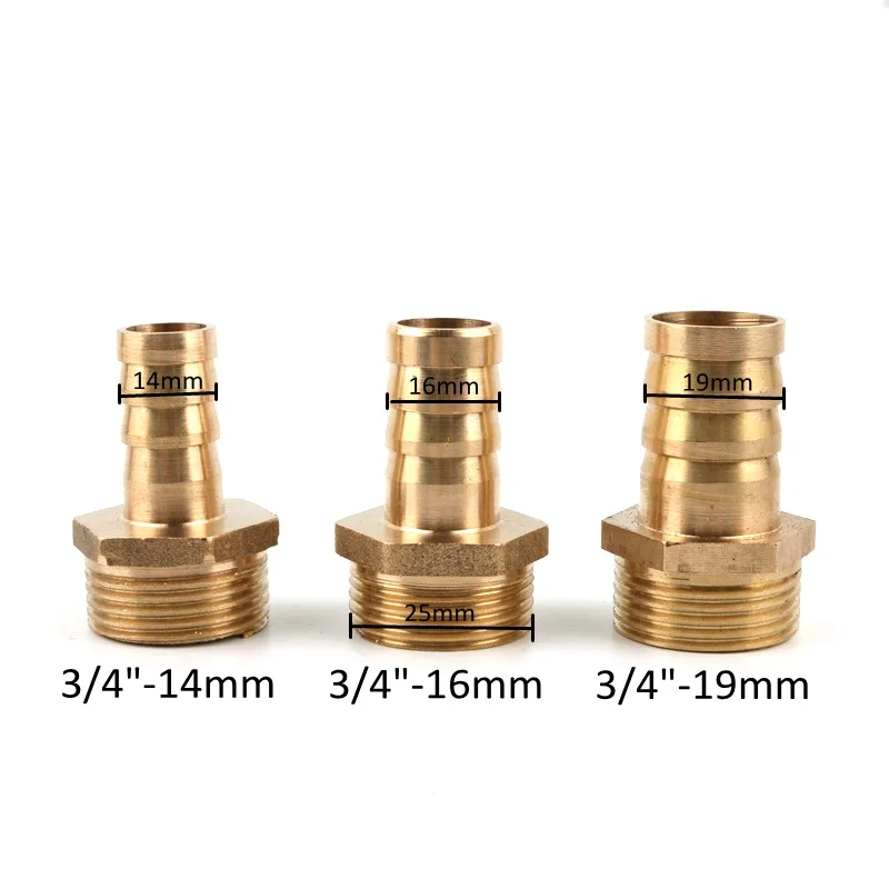 1pc Copper 3/4 inch Male Thread to 8mm 10mm 12mm 16mm 25mm Straight Connector Gas Aquarium Air Pump Hose Water Pump Pipe Adapter