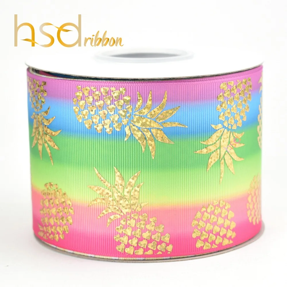 HSDRibbon 75 мм 3 дюйма Золотая Лазерная Фольга ананас на теплопередачи корсажная лента