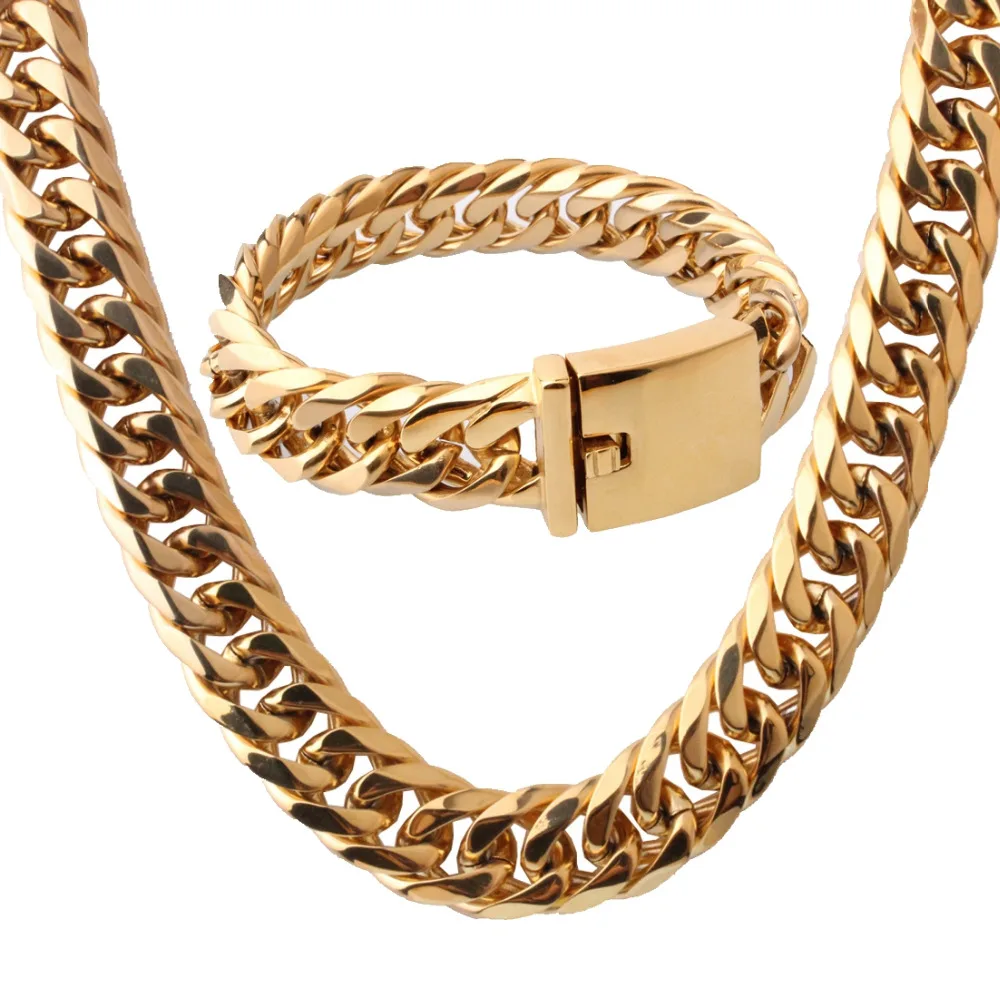 16mm Wide Strong Men's Heavy Stainless Steel Jewelry Sets Top Quality