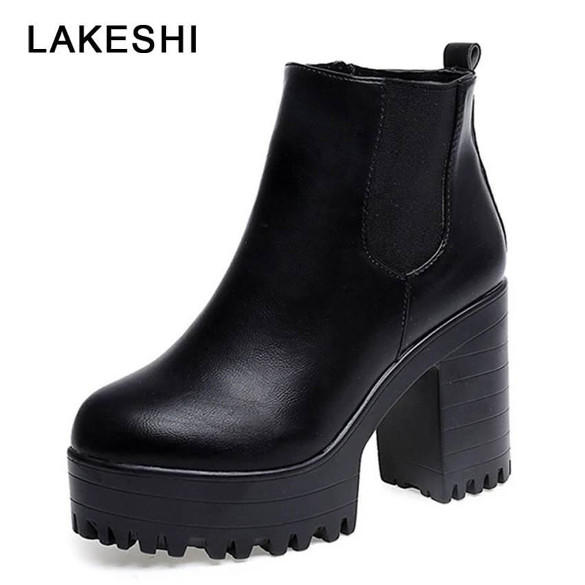 LAKESHI/женские ботинки Модные ботильоны на платформе Zapatos Mujer Ботинки из