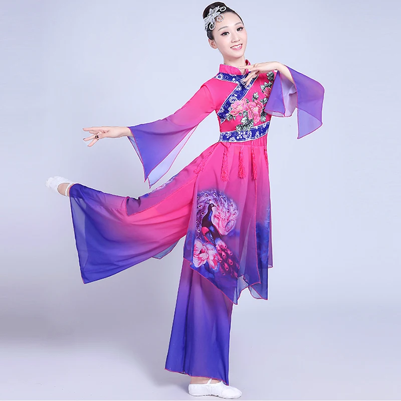 Женский классический костюм Hanfu китайский веер для танцевального костюма