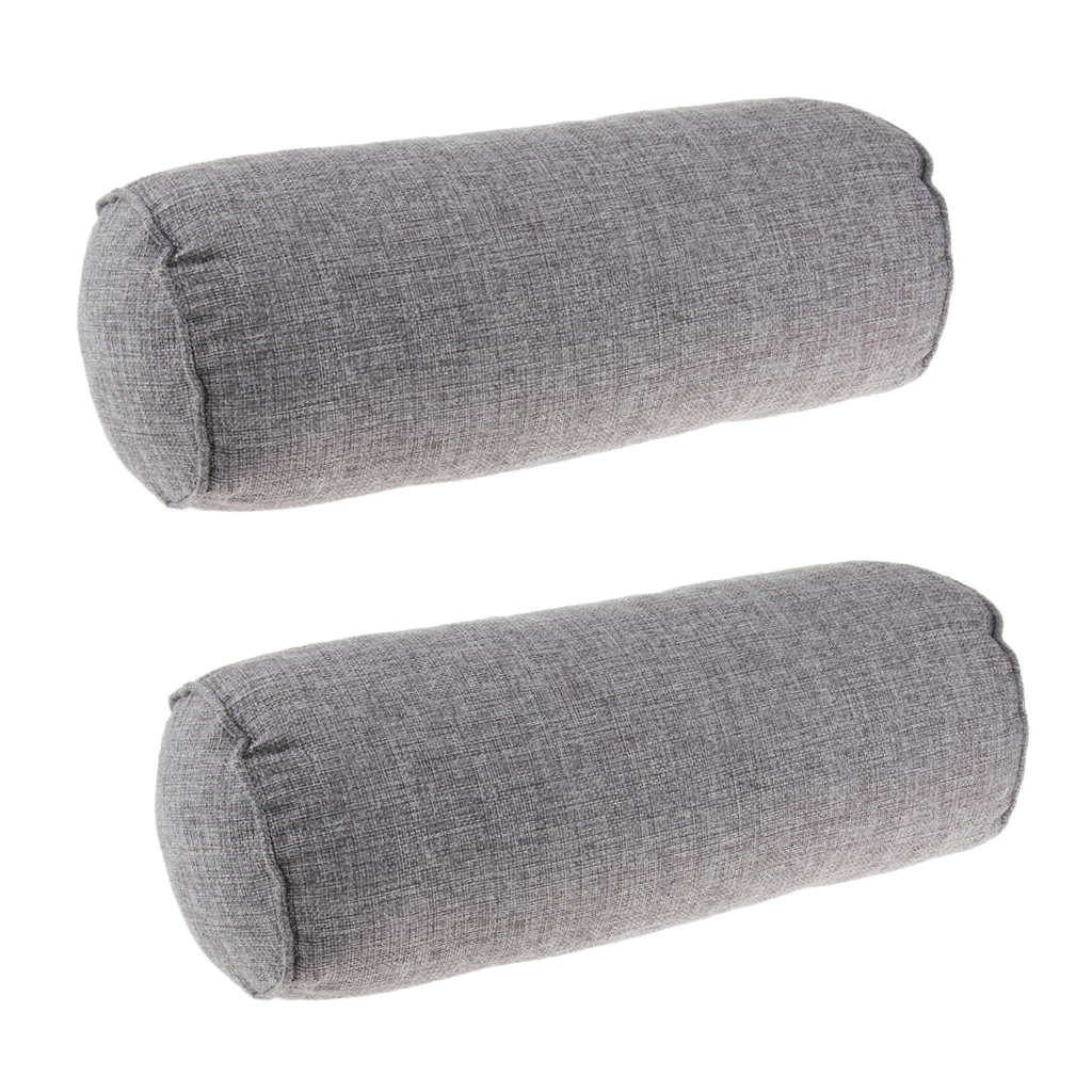 2PCS Comfort Gray Car Neck Pillow, Cervical Round Roll Office Chair Bolster Headrest Cushion, Back Shoulder Lumbar Support