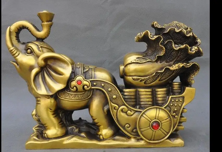 

2558<+13"China Feng shui Brass yuanbao Money Coin Cabbage Wealth Lucky Elephant Statue