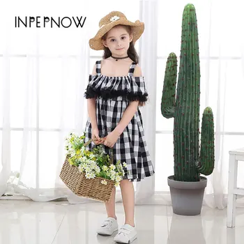 

INPEPNOW Baby Girl Dress Cotton Black and White Plaid Strap Princess Kids Costume Dress Clothes For Baby Girls Party LYQ-CZX72