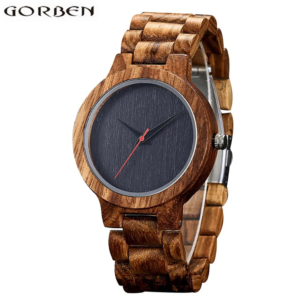 

Mens Wood Watch With Zebra Stripes Case Black Dial Wooden Quartz Watches For Men Watch With Gift Box