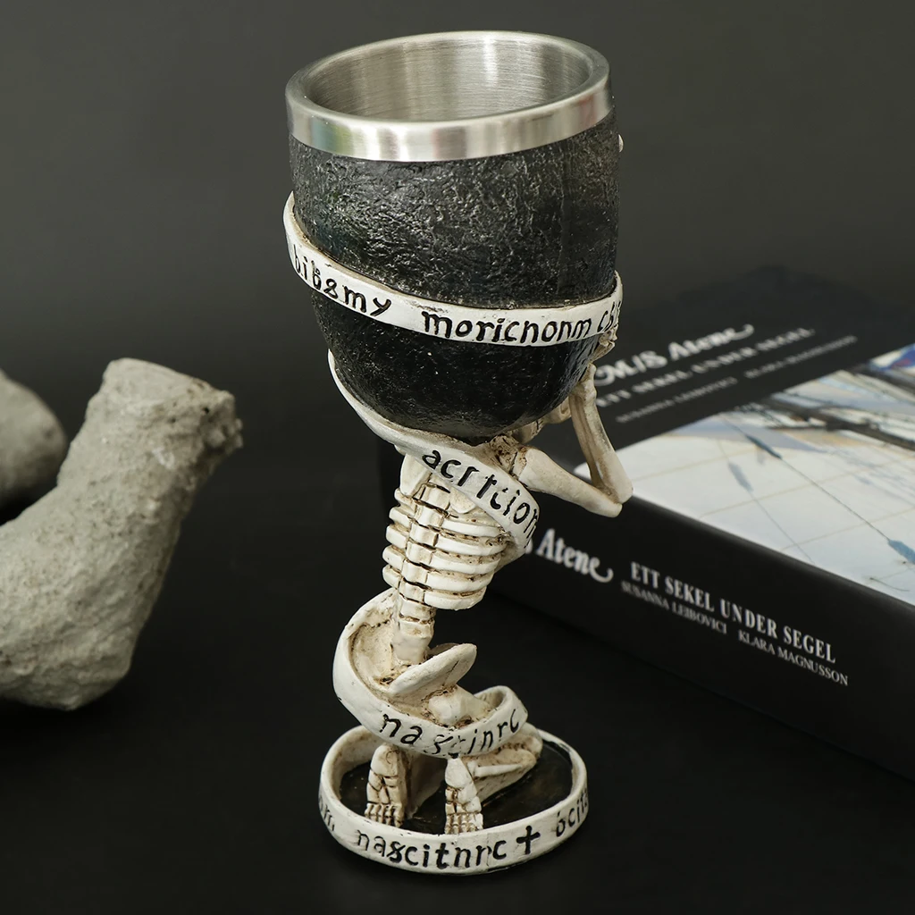 3D Gothic Skull Cup Stainless Steel Resin Skeleton Design for Bar Party Home Wine Goblet Cups Decor Crafts