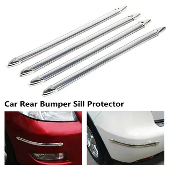 

4PCS Car Bumper Protector Corner Anti-Scratch Sticker Silver Chrome Bumper Corner Side Edge Protector Rubber Trim Cover Strip