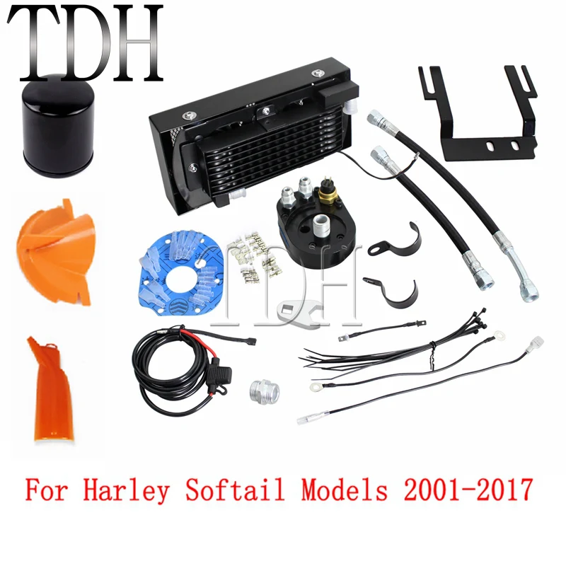 

Black Chrome Motorcycle Oil Cooler Fan System Radiator For Harley Softail Fat Boy FLST FXST 2001-2017