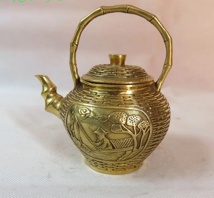 Feng Shui brass copper kettle pot jiangtaigong fishing creel Copper Brass Teapot Home Furnishing
