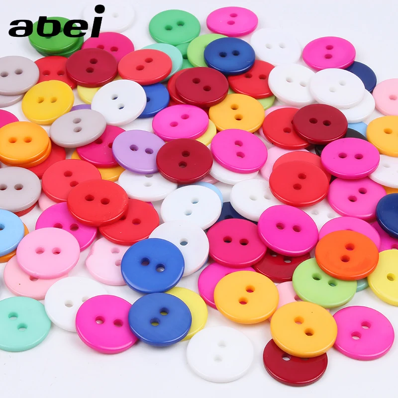 

50pcs/lot 15mm Round Faltback 2-Holes Resin Buttons Mix Colors Plastic button Handmade Patchwork Craft DIY Sewing Accessories