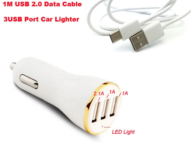 3 USB cell Phone Car Charger 1A 2.1A Lighter Charger+Type C Cable For Asus Zenfone 5 ZE620KL 5z ZS620KL | Мобильные телефоны и