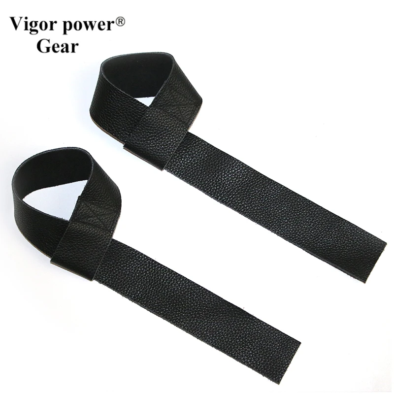VigorPowerGear 2 pcs Black Leather Lifting Straps Weight Lifting Straps