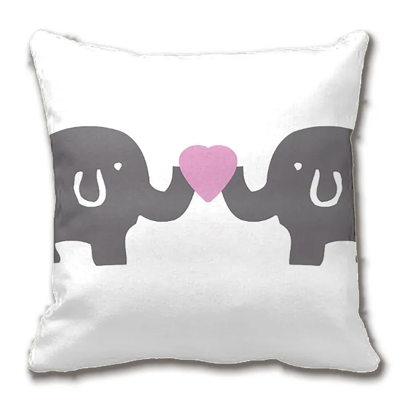 Cute White And Grey Elephants With Pink Hearts Throw Pillow Case