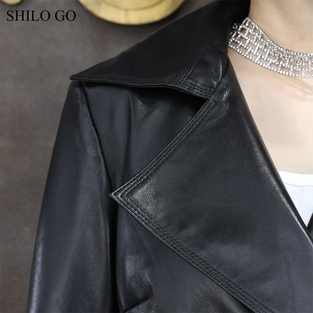 Тренч SHILO GO Женский длинный двубортный из натуральной овчины с отложным