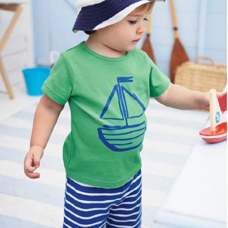 Baby Boys Summer Clothing Set Boat Anchor Fish Striped Cotton Baby Boys
